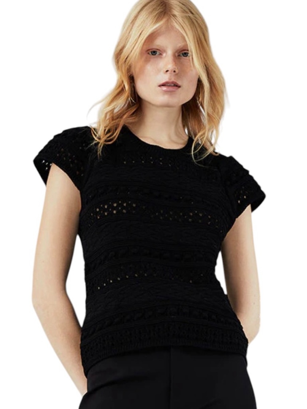 Charlotte Brody dune Crochet cap Sleeve crew Knit Top sweater Midweight medium
